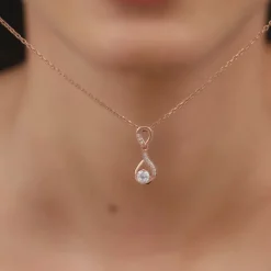 Rose Gold Zircon Twist Pendant With Link Chain