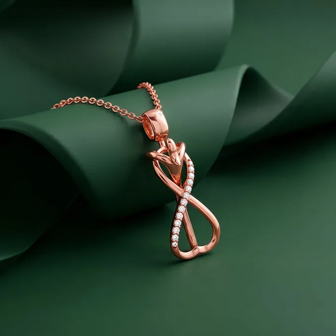 Rose Gold Zirconia Infinity Pendant With Link Chain