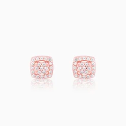 Rose Gold Zirconia Square Earrings