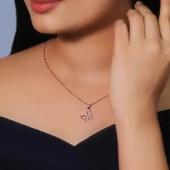 Rose Gold Zircon-Studded Butterfly Pendant With Link Chain