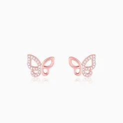 Rose Gold Zircon-Studded Butterfly Earrings