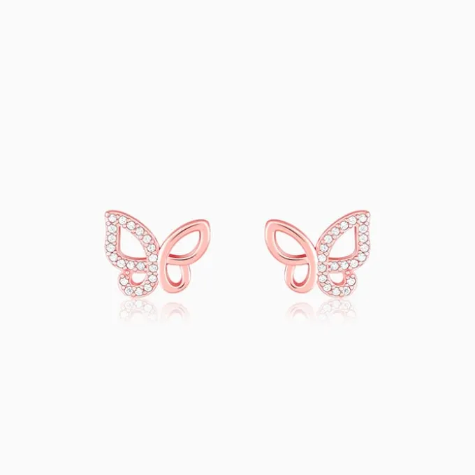 Rose Gold Zircon-Studded Butterfly Earrings