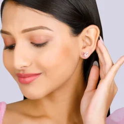 Rose Gold Zircon-Studded Butterfly Earrings