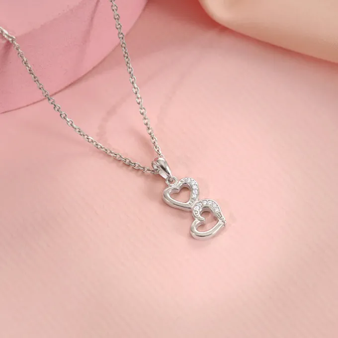 Silver All Hearts Pendant With Link Chain