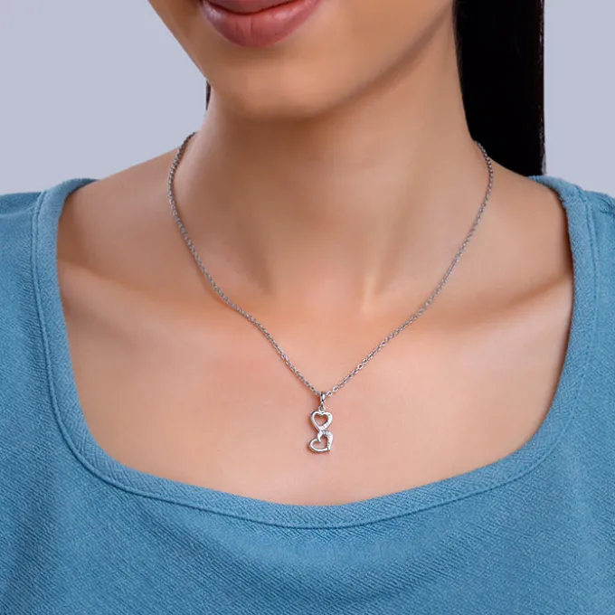 Silver All Hearts Pendant With Link Chain