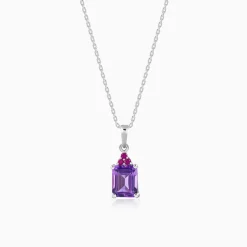 Silver Amethyst Pendant With Link Chain