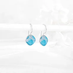 Silver Aqua Blue Crystal Earrings