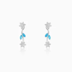 Silver Aqua Blue Floral Earrings