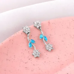 Silver Aqua Blue Floral Earrings
