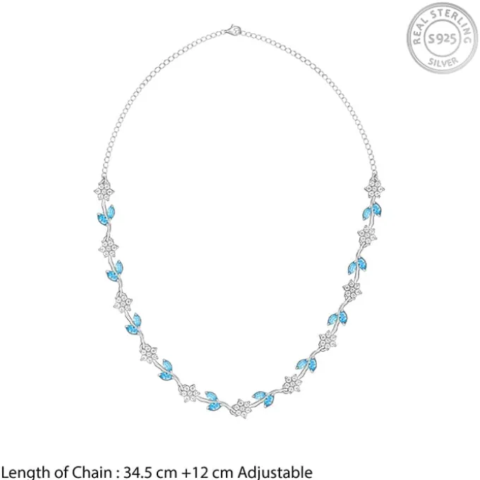 Silver Aqua Blue Floral Necklace