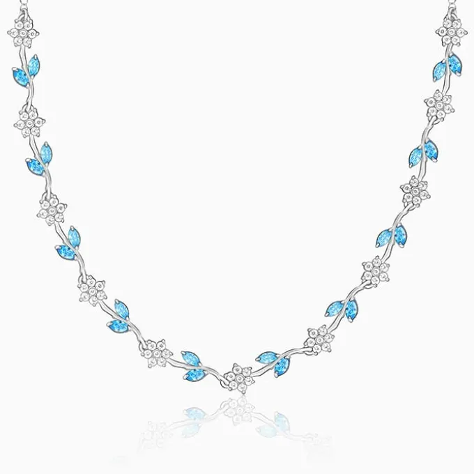 Silver Aqua Blue Floral Necklace