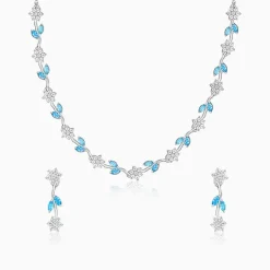 Silver Aqua Blue Floral Set