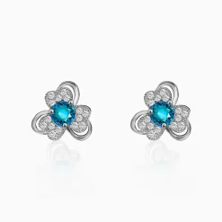 Silver Aqua Blue Flower Earrings