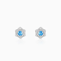 Silver Aqua Blue Star Earrings