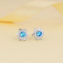 Silver Aqua Blue Star Earrings