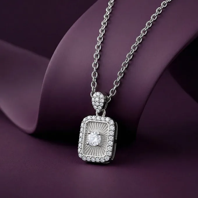 Silver Aurelia Starburst Locket Pendant With Link Chain
