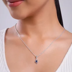 Silver Azure Leaf Pendant With Link Chain