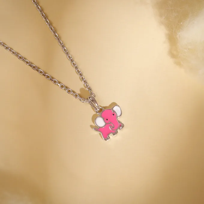 Silver Baby Elephant Kids Pendant with Link Chain