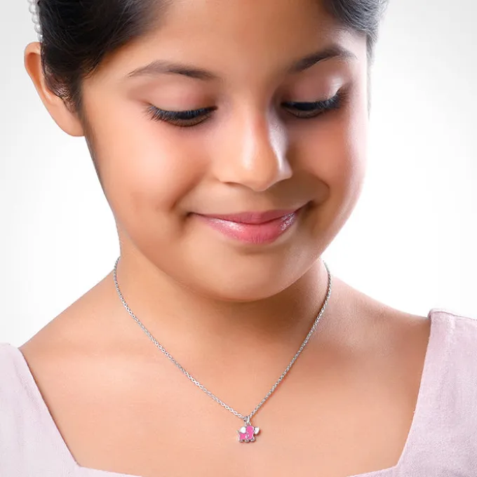 Silver Baby Elephant Kids Pendant with Link Chain