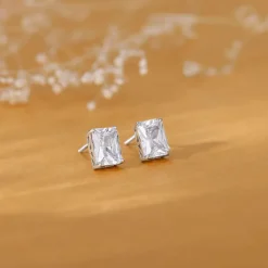 Silver Baguette Zircon Studs