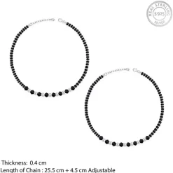 Silver Barefoot Black Beads Anklet