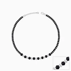 Silver Barefoot Black Beads Anklet