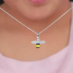 Silver Bee Kids Pendant With Link Chain