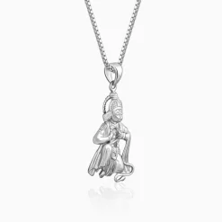 Silver Bhakta Hanuman Pendant with Box Chain For Him