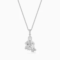 Silver Bhakta Hanuman Pendant with Box Chain For Him