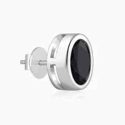 Silver Black Dot Stud For Him