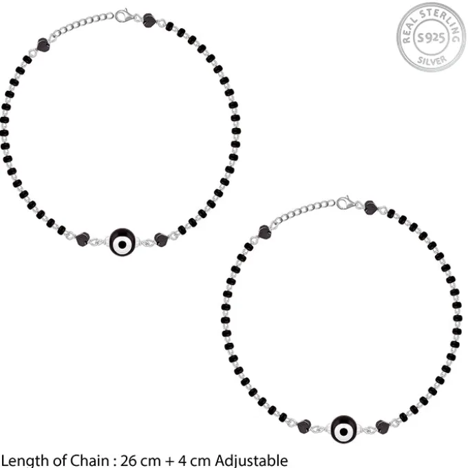 Silver Black Evil Eye Anklet