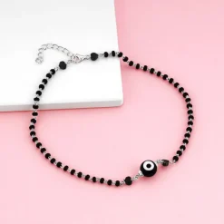 Silver Black Evil Eye Anklet
