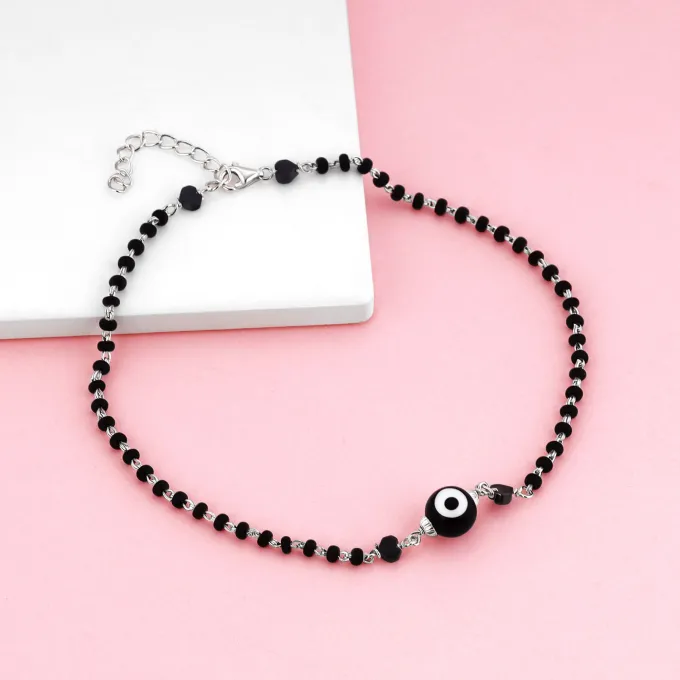 Silver Black Evil Eye Anklet