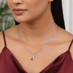 Silver Bleeding Love Pendant With Link Chain