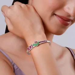 Silver Blooming Peacock Bracelet