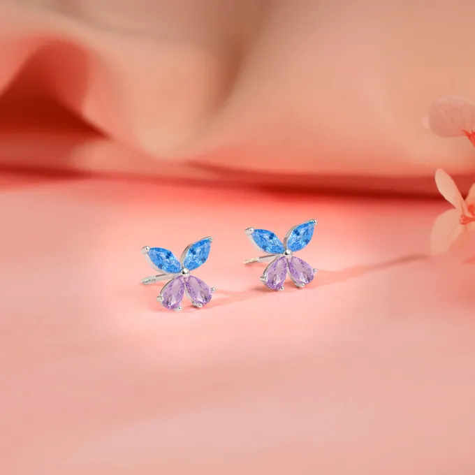 Silver Blue Butterfly Studs