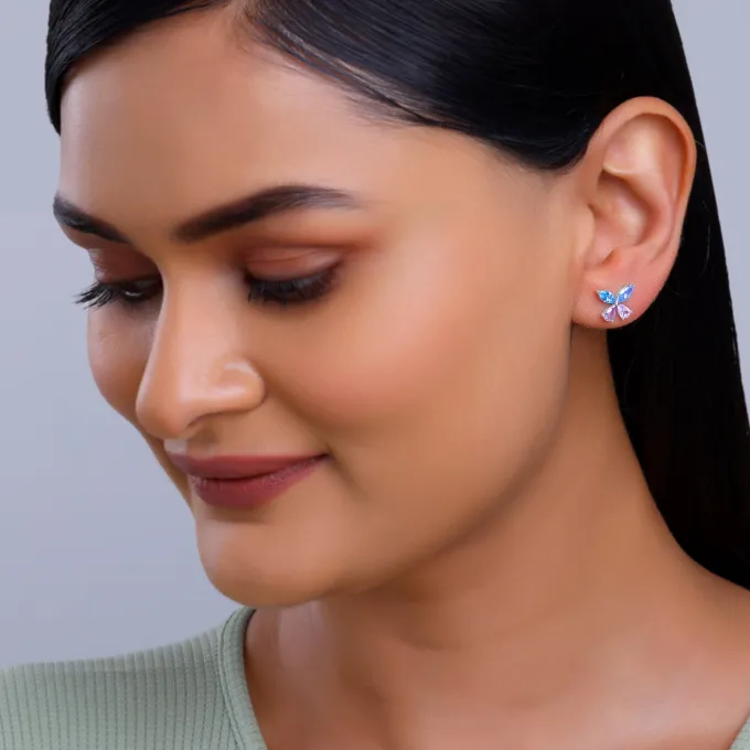 Silver Blue Butterfly Studs