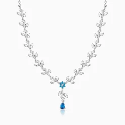 Silver Blue Daisy Necklace