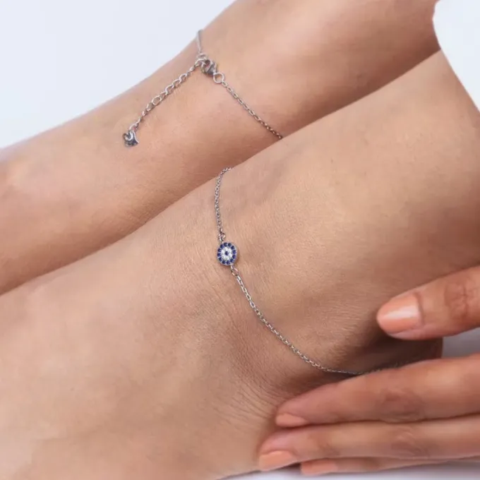 Silver Blue Evil Eye Anklet