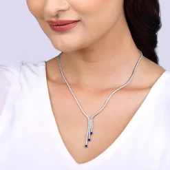 Silver Blue Lariat Necklace