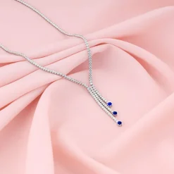 Silver Blue Lariat Necklace