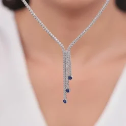 Silver Blue Lariat Necklace