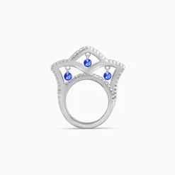 Silver Blue Regal Crown Ring