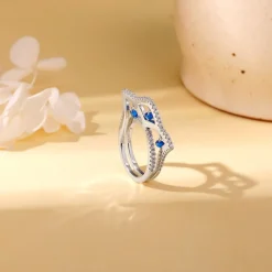 Silver Blue Regal Crown Ring
