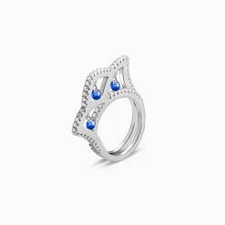 Silver Blue Regal Crown Ring