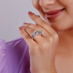 Silver Blue Regal Crown Ring