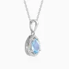 Silver Blue Topaz Pendant With Link Chain