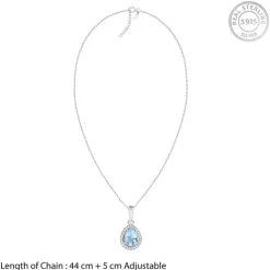 Silver Blue Topaz Pendant With Link Chain