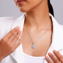 Silver Blue Topaz Pendant With Link Chain