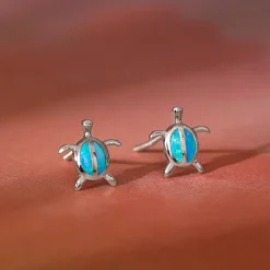 Silver Blue Turtle Studs